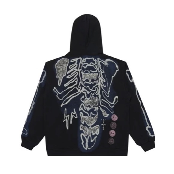 Cactus Jack by Travis Scott For Fragment Skeleton Graffiti Full Zip Hoodie Black - Picture 2 of 2